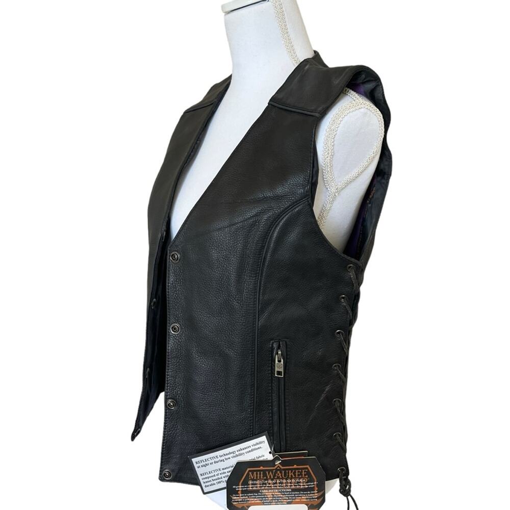 Milwaukee Leather Women's Vest Stud and Wings Size S Black Purple Moto NWT Biker - Picture 8 of 14
